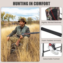 Taitettava metsästystuoli maastokuvioinnilla ja sivupöydällä