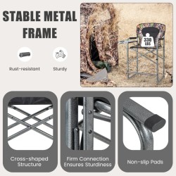 Taitettava metsästystuoli maastokuvioinnilla ja sivupöydällä