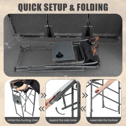 Taitettava metsästystuoli maastokuvioinnilla ja sivupöydällä