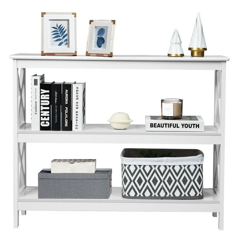 Valkoinen teollinen 3-tasoinen konsolipöytä säilytyshyllyllä
