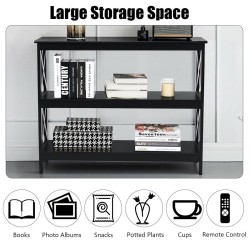 Teollinen musta 3-tasoinen konsolipöytä säilytyshyllyllä