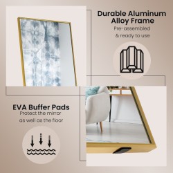 Kultainen kokovartalopeili sirpaloitumattomalla lasilla ja alumiinikehyksellä