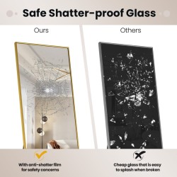 Kultainen kokovartalopeili sirpaloitumattomalla lasilla ja alumiinikehyksellä