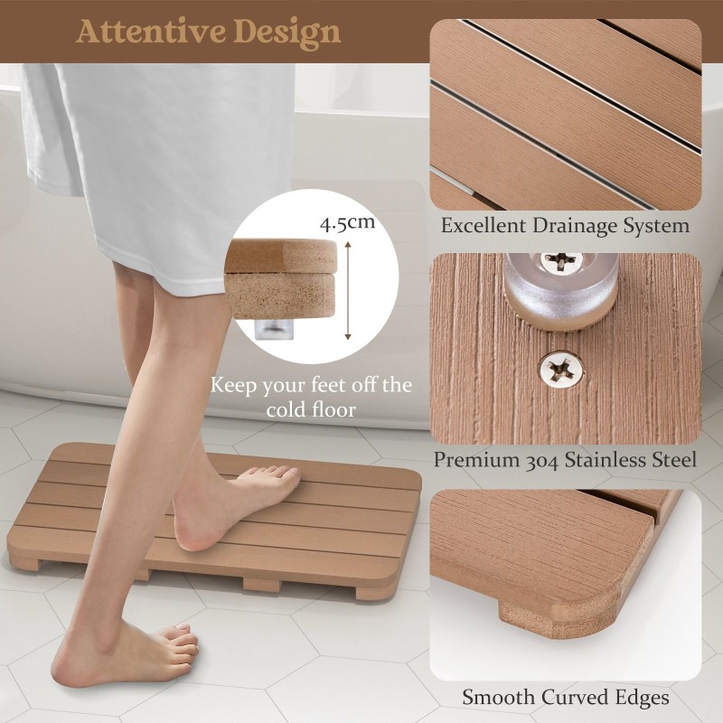 Liukumaton ruskea kylpymatto suihkuun, HIPS-materiaali 55x34 cm