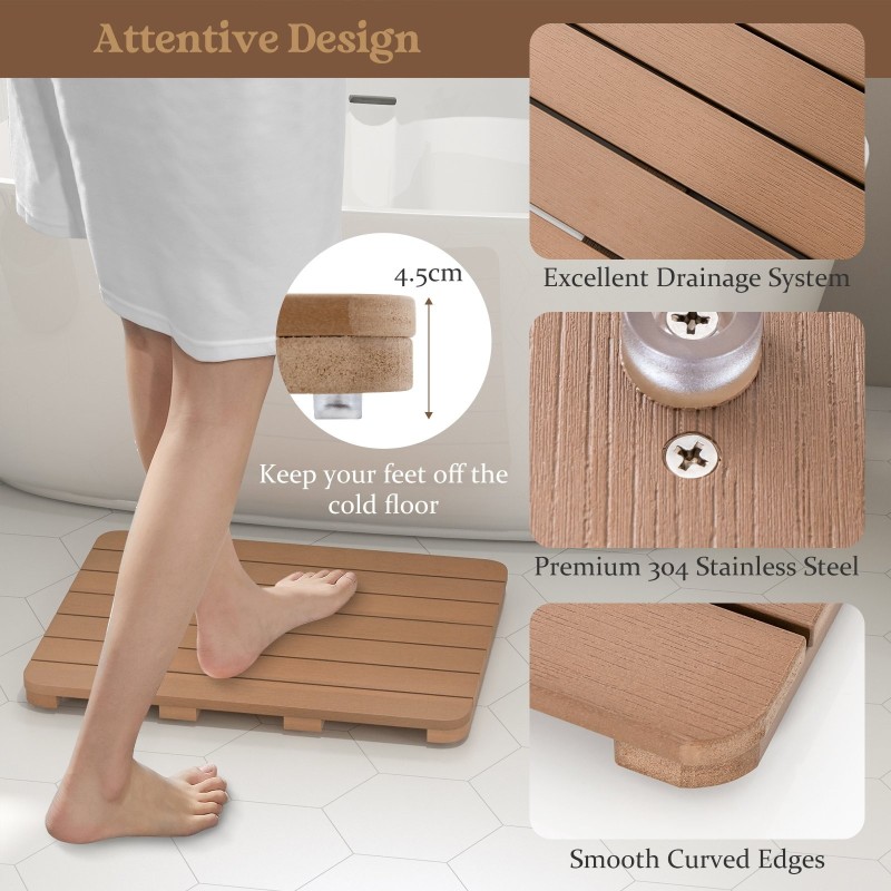 Liukumaton ruskea suihkumatto HIPS-materiaalista 60x48 cm