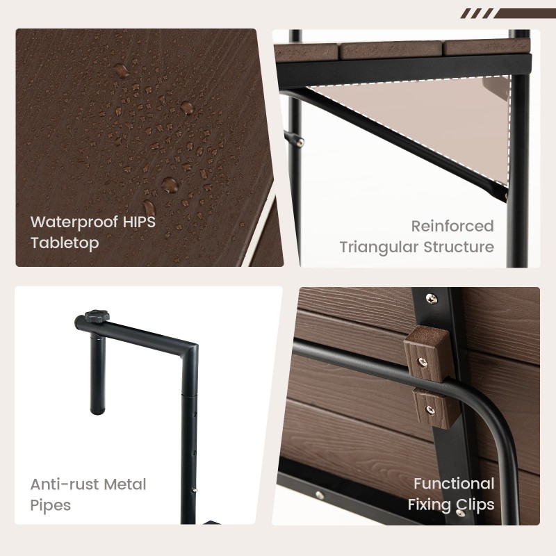 Taitettava parvekepöytä säädettävällä korkeudella ulkokäyttöön ruskea