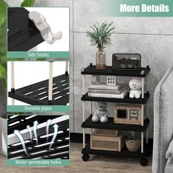 Kapea nelitasoinen säilytyskärry musta lukittavilla pyörillä