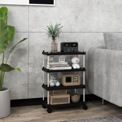 Kapea nelitasoinen säilytyskärry musta lukittavilla pyörillä