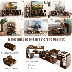 Kolmiosainen muunneltava TV-taso 65" televisioille, rustiikkinen ruskea