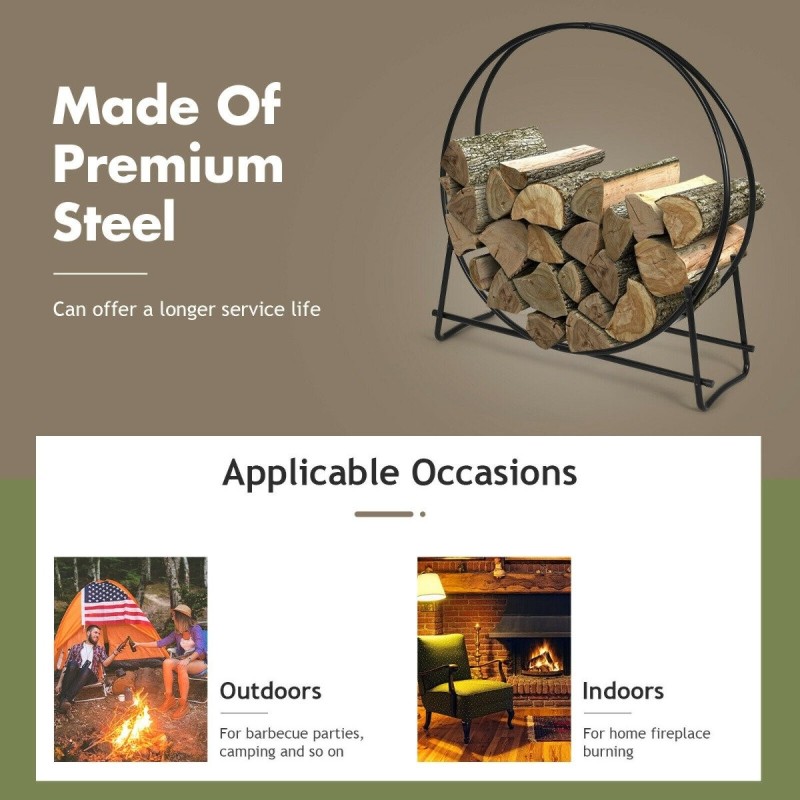 Kestävä musta kaminapuiden säilytysteline sisä- ja ulkokäyttöön