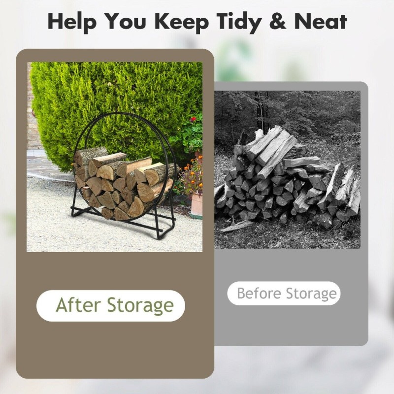 Kestävä musta kaminapuiden säilytysteline sisä- ja ulkokäyttöön