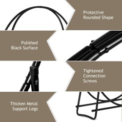 Kestävä musta kaminapuiden säilytysteline sisä- ja ulkokäyttöön