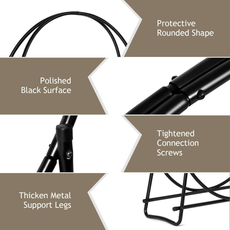 Kestävä musta kaminapuiden säilytysteline sisä- ja ulkokäyttöön