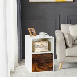 2-osainen valkoinen yöpöytäsetti avoimella hyllyllä ja kaapilla