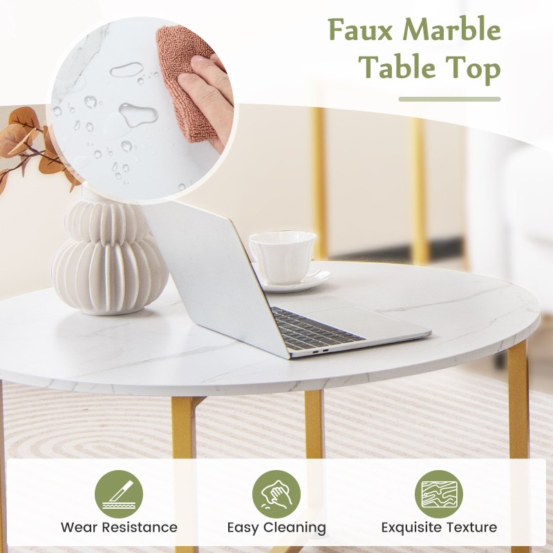 Kolmen osan valkoinen sohvapöytäsarja metallirungolla