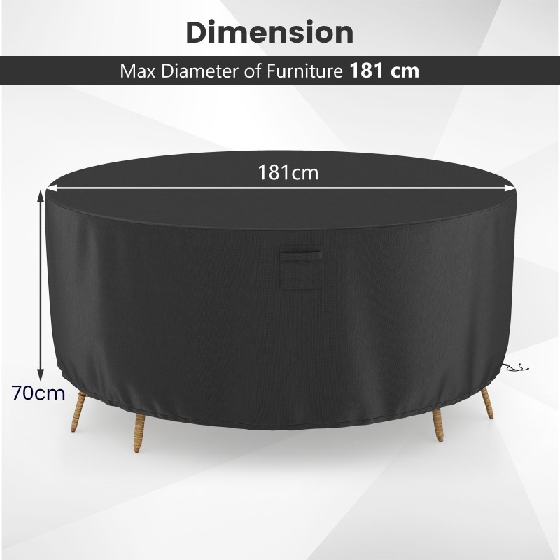 Pyöreä musta patiohuonekalujen suojus 158/181/213 cm