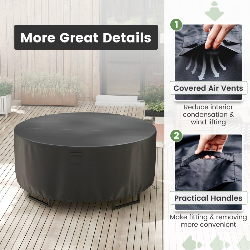 Pyöreä musta patiohuonekalujen suojus 158/181/213 cm