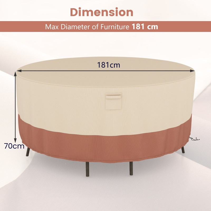 Pyöreä beige patiohuonekalujen suojus, säänkestävä ja kestävä