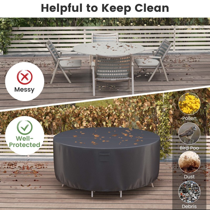 Pyöreä musta patiohuonekalujen suojus, säänkestävä ja kestävä