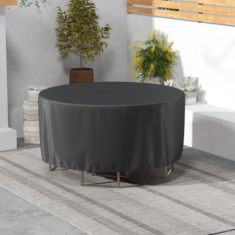 Pyöreä musta patiohuonekalujen suojus, säänkestävä ja kestävä