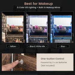 Seisova korukaappi peilillä ja LED-valoilla, rustiikkinen ruskea