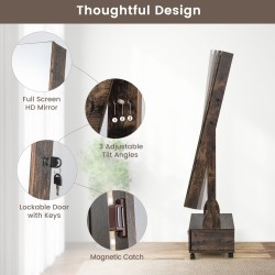 Seisova korukaappi peilillä ja LED-valoilla, rustiikkinen ruskea