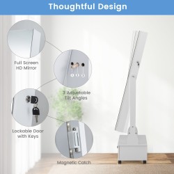 Valkoinen seisova korukaappi peilillä ja LED-valoilla