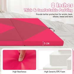 Taitettava 240cm PU-nahkainen voimistelumatto, ruusu, kannettava ja kestävä