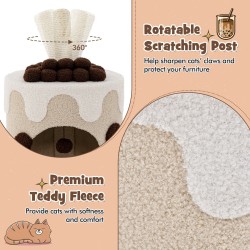 Maitotee-aiheinen kissapuu raapimistolpalla, beige