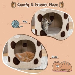 Maitotee-aiheinen kissapuu raapimistolpalla, beige