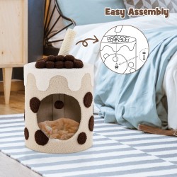 Maitotee-aiheinen kissapuu raapimistolpalla, beige