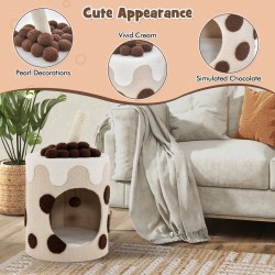 Maitotee-aiheinen kissapuu raapimistolpalla, beige