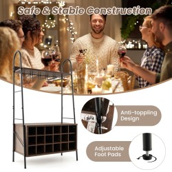 Rustiikkinen viiniteline irrotettavalla hyllyllä ja lasitelineillä