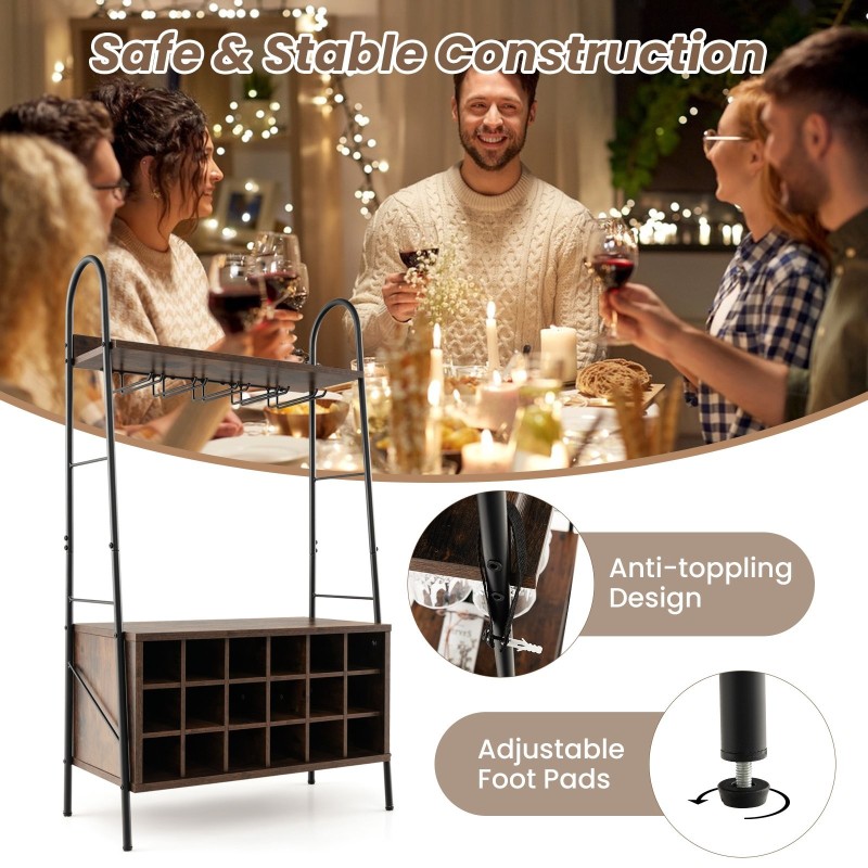 Rustiikkinen viiniteline irrotettavalla hyllyllä ja lasitelineillä