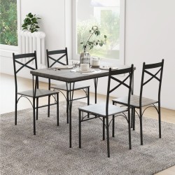 Harmaa 5-osainen ruokailuryhmä metallirungolla ja puupöydällä