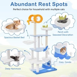 Meri-aiheinen sininen kissapuu sisal-raapimistolpilla