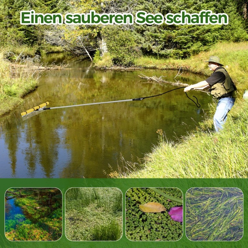 Kelluva alumiininen järviharava säädettävällä varrella hopea