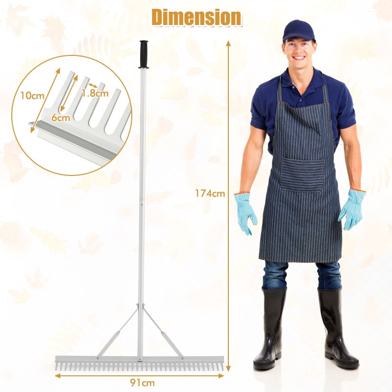 Kestävä alumiininen maisemointiharava 91 cm leveällä haravapäällä