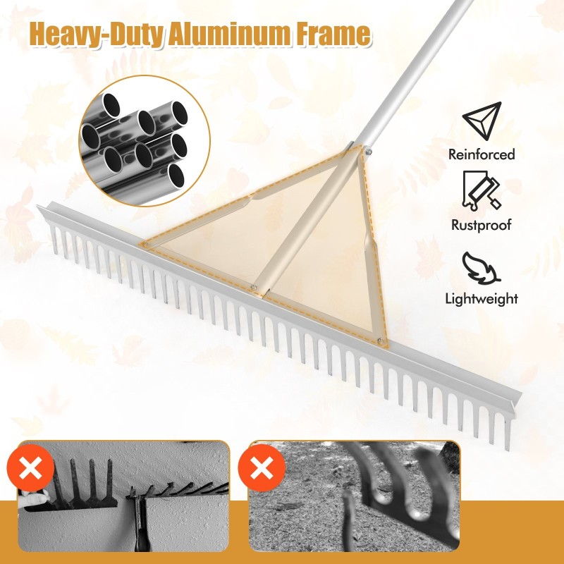 Kestävä alumiininen maisemointiharava 91 cm leveällä haravapäällä