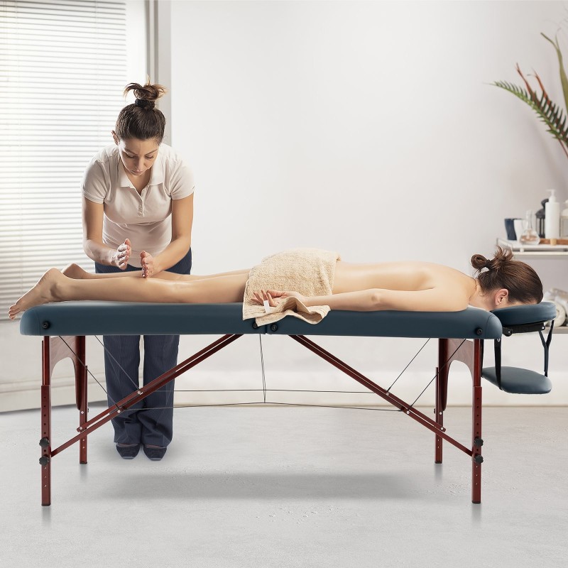 Taitettava hierontapöytä kantolaukulla, säädettävä, sininen