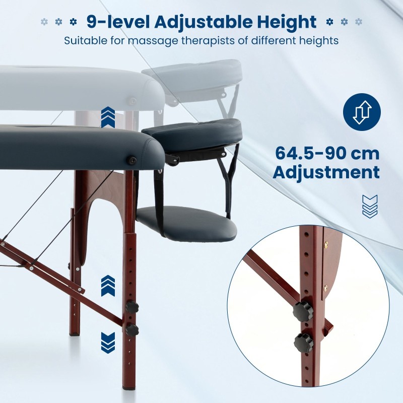 Taitettava hierontapöytä kantolaukulla, säädettävä, sininen