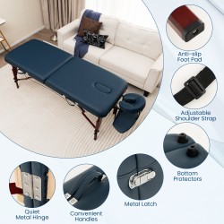 Taitettava hierontapöytä kantolaukulla, säädettävä, sininen