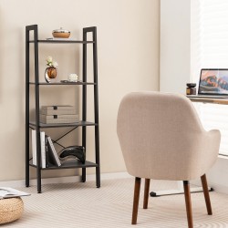 Ruskea 4-tasoinen teollinen kirjahylly metallirungolla