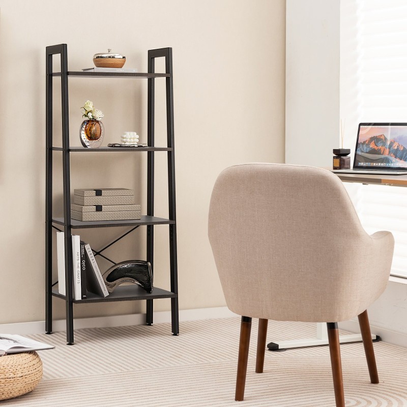 Ruskea 4-tasoinen teollinen kirjahylly metallirungolla