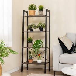 Ruskea 4-tasoinen teollinen kirjahylly metallirungolla