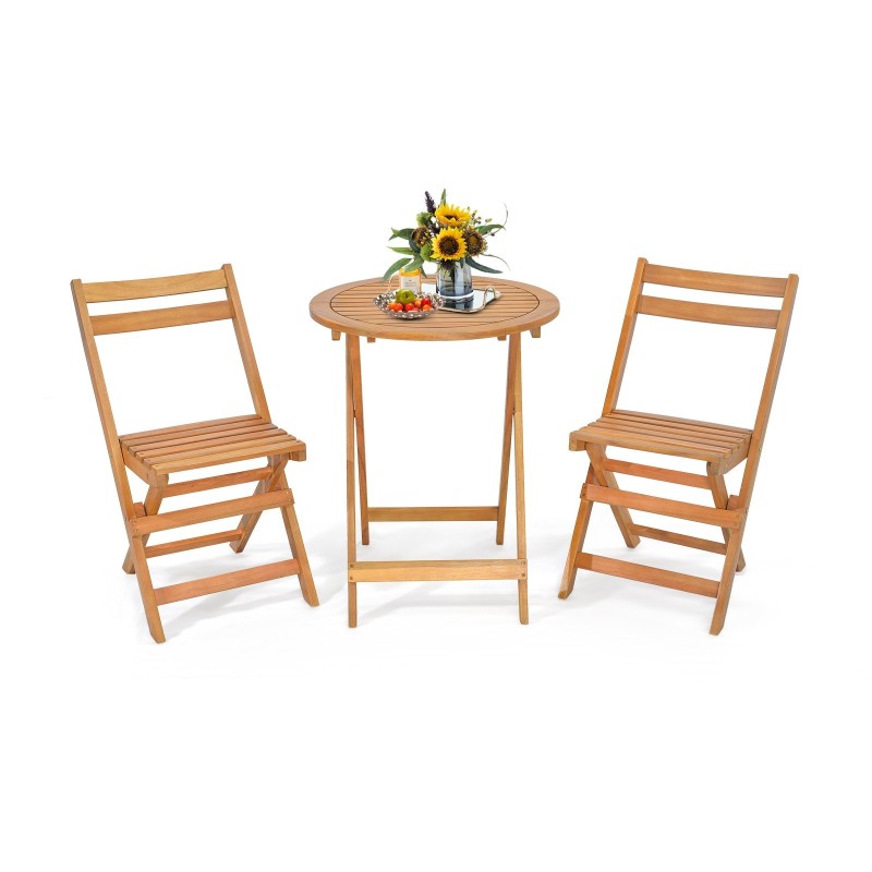 Kolmen osan taitettava akaasiapuu bistrosetti ulkokäyttöön