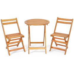 Kolmen osan taitettava akaasiapuu bistrosetti ulkokäyttöön