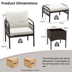 5-osainen patio-keskustelusetti rahilla ja kahvipöydällä ruskea