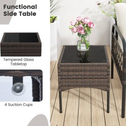 5-osainen patio-keskustelusetti rahilla ja kahvipöydällä ruskea