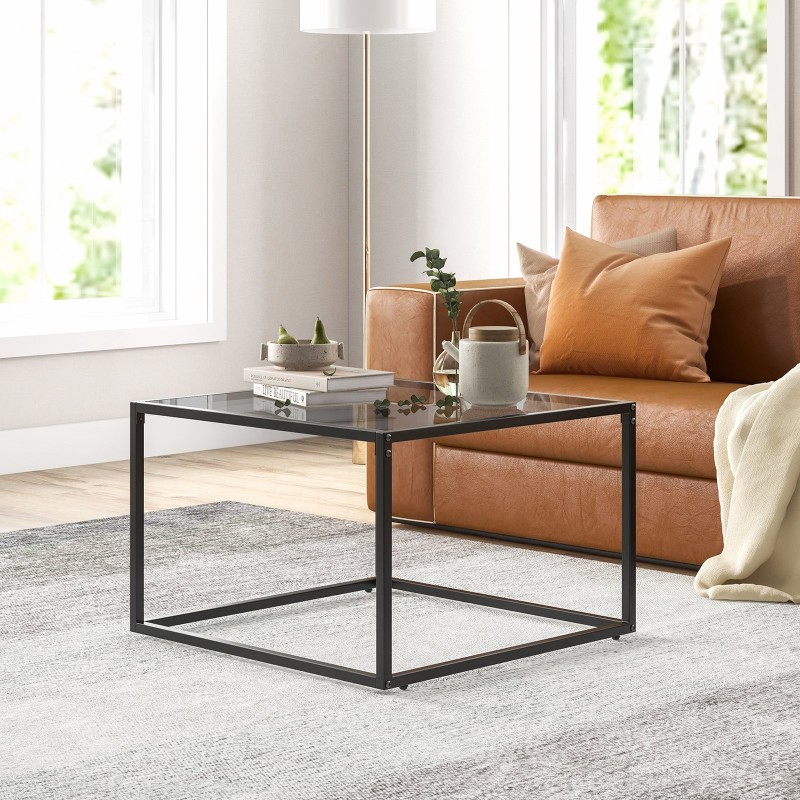 Moderni harmaa neliönmuotoinen sohvapöytä metallirungolla 70 cm Moderni harmaa neliönmuotoinen sohvapöytä metallirungolla 70 cm